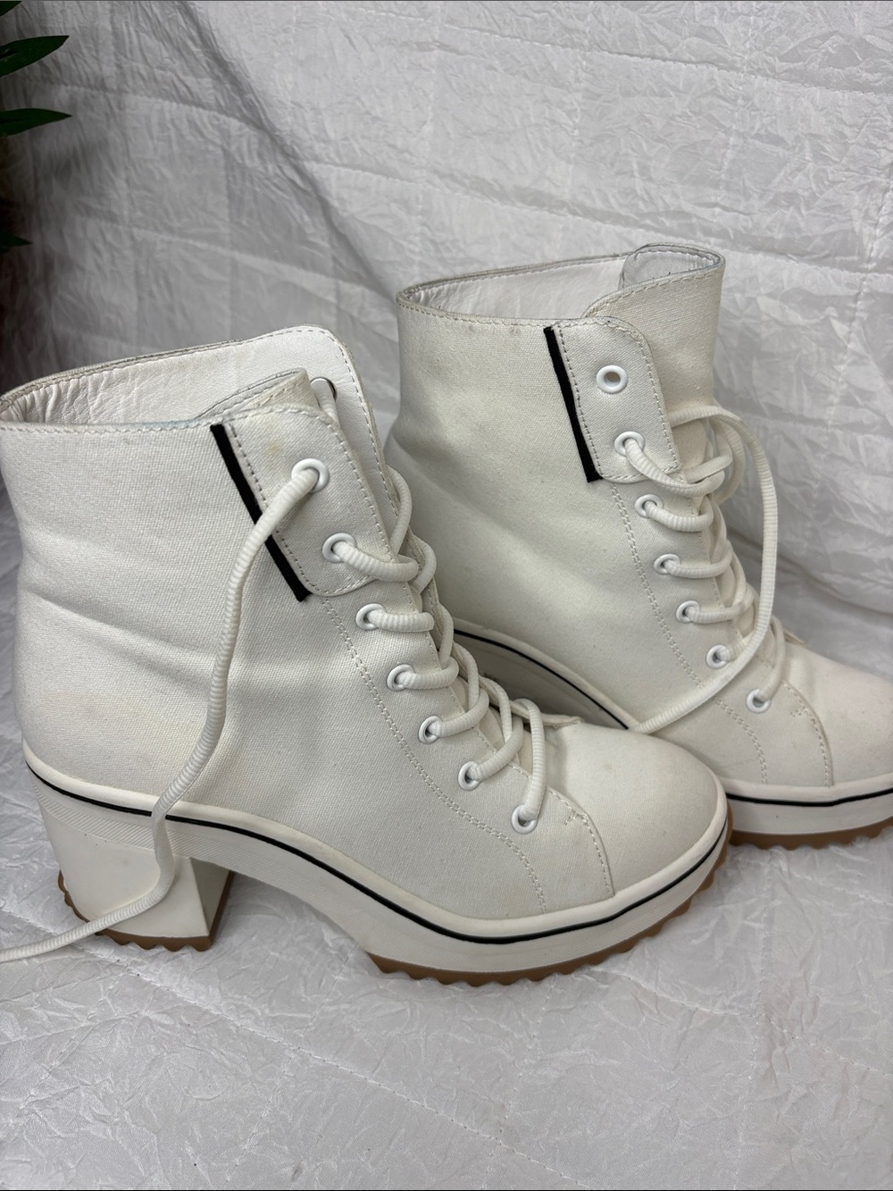 MIA White Canvas Lace-Up High-Top Boots